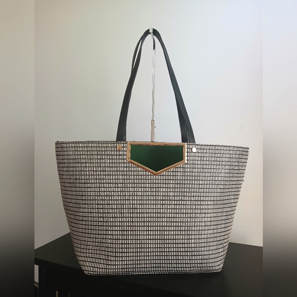 Calvin Klein Raffia Cut Out Hardware Tote